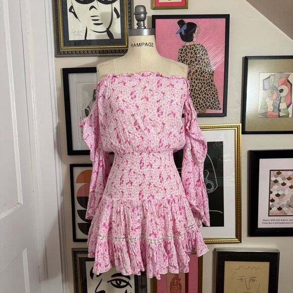 Sunday St Tropez women’s pink Cecilia off the shoulder modal dress O/S - Picture 2 of 7